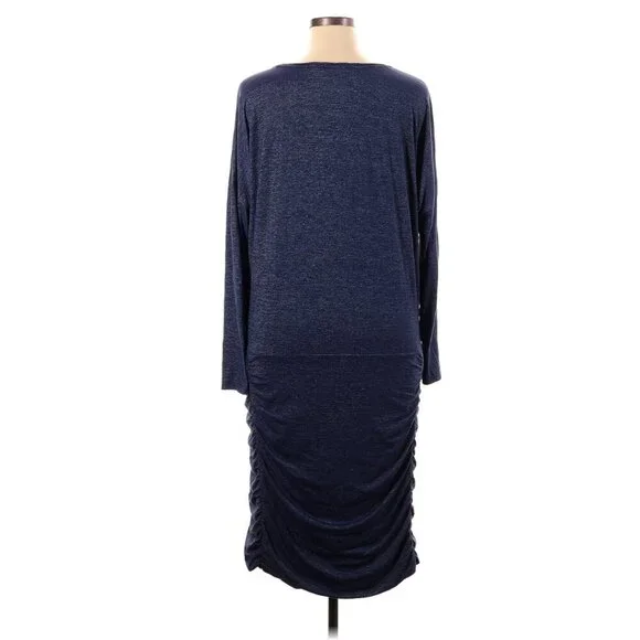 Athleta Tulip Dress 1X Plus Shale Heather Blue Ruched Long Sleeve Sheath Soft - Picture 3 of 7